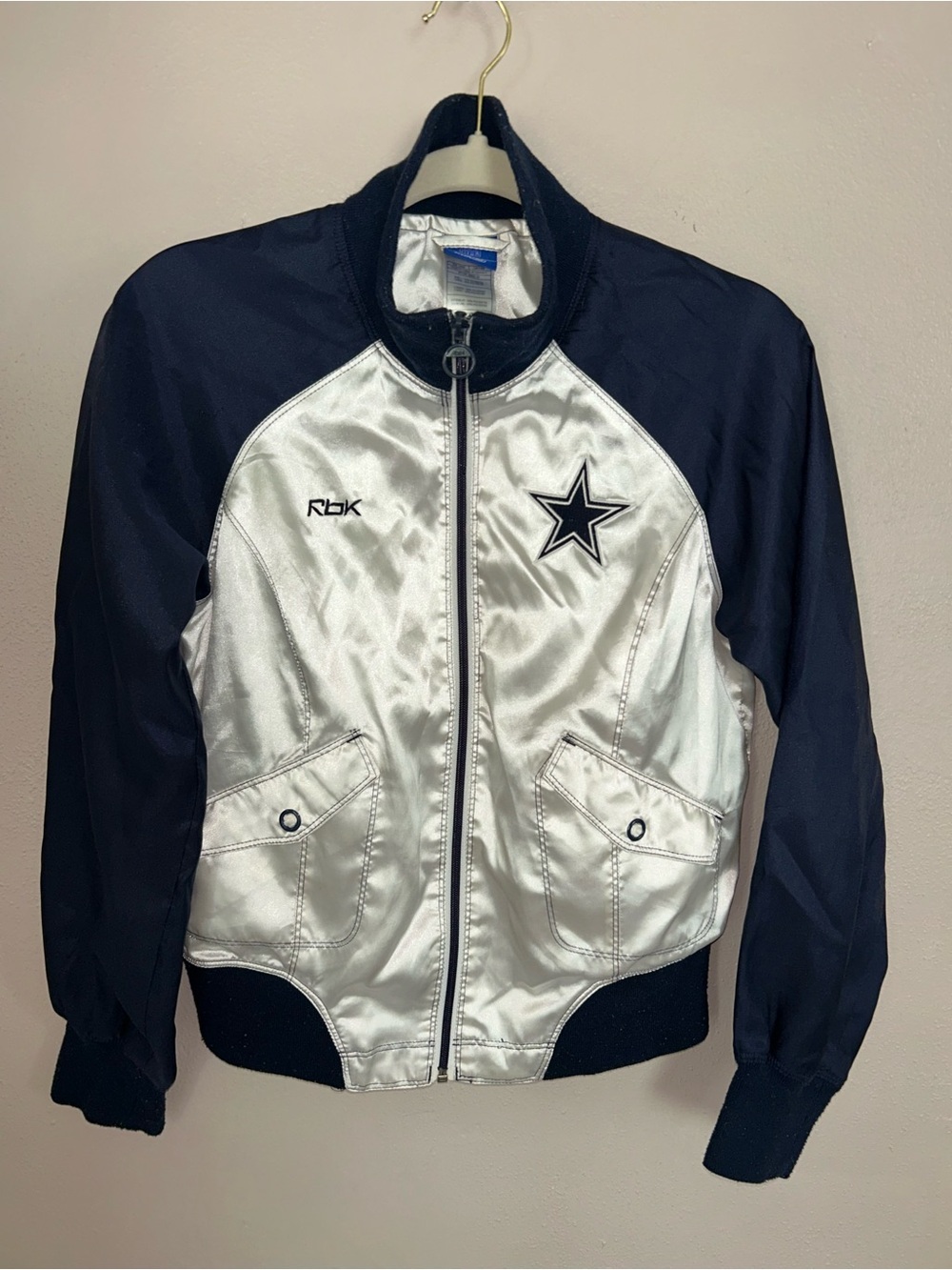 Reebok y2k bomber Cowboys Satin big star on back Track Jacket